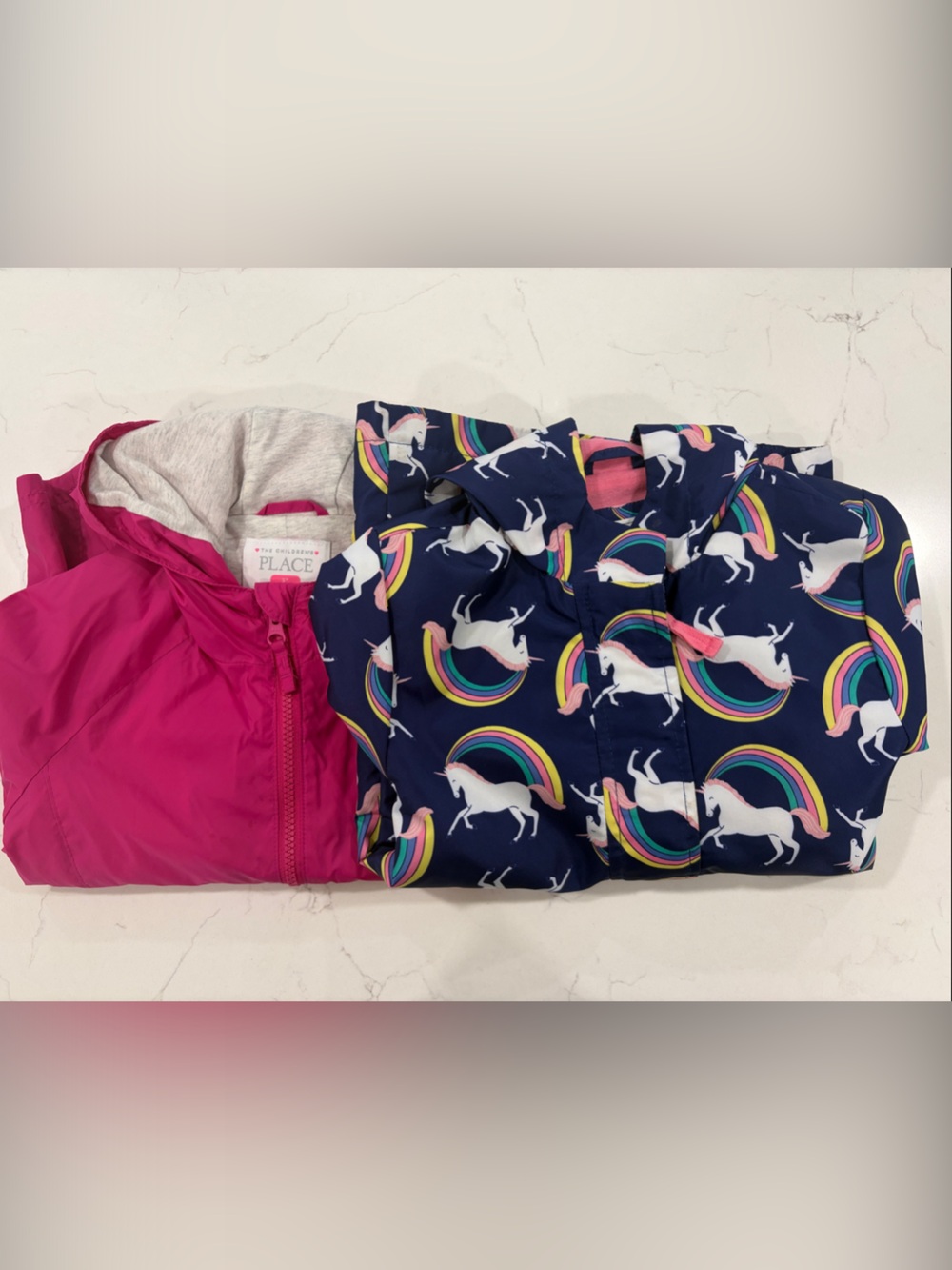 Lot of 2 Raincoats 5/6 Girls' Unicorn Raincoat in Navy & Hot Pink